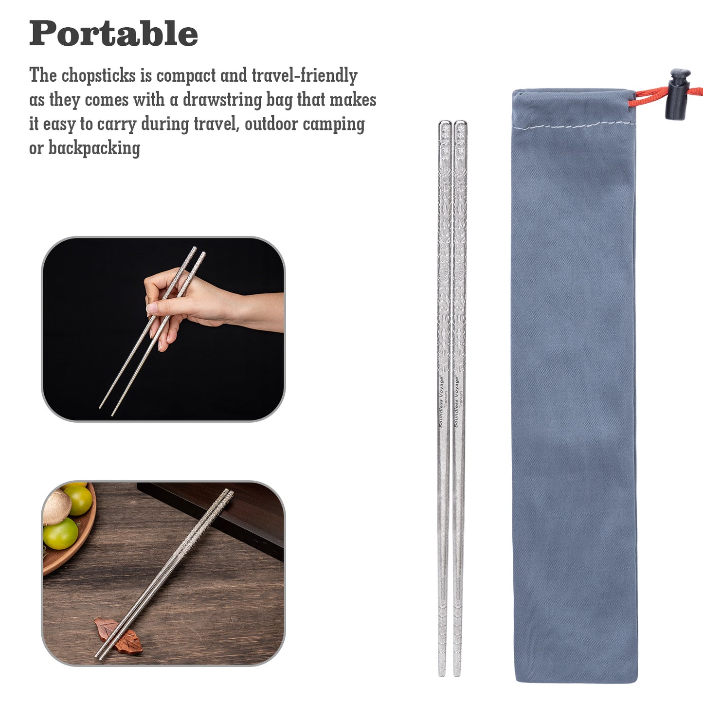 Boundless Voyage 23cm Solid Pure Titanium Chopsticks, Coating-Free Non-Slip Reusable Tableware for Outdoor Camping Travel Office Household & Premium Gift Ti1185T