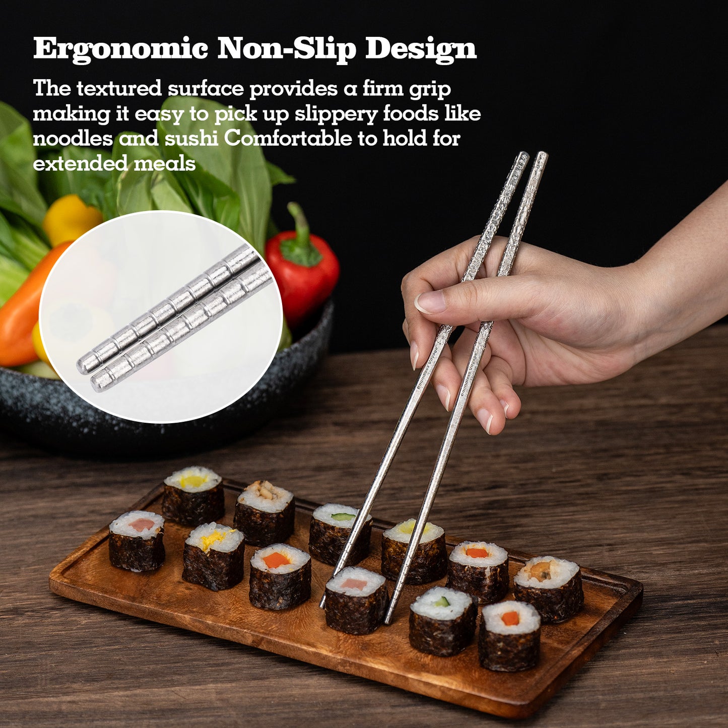 Boundless Voyage 23cm Solid Pure Titanium Chopsticks, Coating-Free Non-Slip Reusable Tableware for Outdoor Camping Travel Office Household & Premium Gift Ti1185T