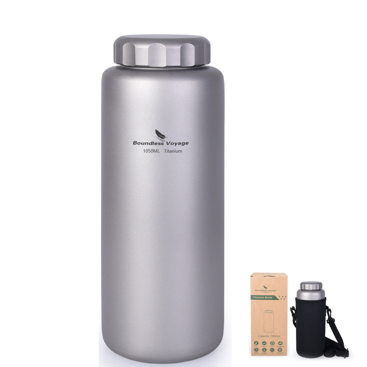 Boundless Voyage 1050ml Titanium Sport Water Bottle Ultralight Wide Mouth Leakproof for Camping Hiking Ti3005D