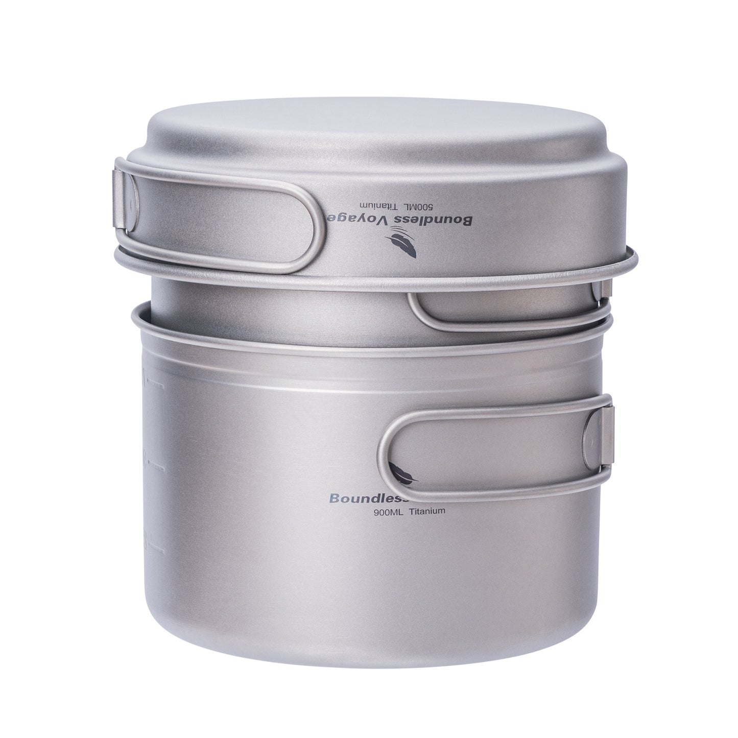 Boundless Voyage Titanium Camping Pots & Pans Set Foldable Handle, 500ml 900ml 1080ml Ultralight Cookware Kit for 1-2 Person Hiking Picnic Ti2034C/Ti2035C/Ti2036C