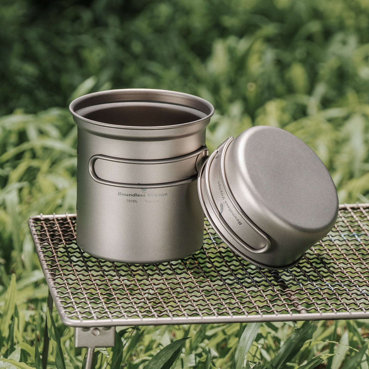 Boundless Voyage Outdoor Titanium Pot with Pan Set with Collapsible Folding Handle for Outdoor Camping Cooking Hiking Backpacking Portable Cookware Ti2037C-Ti2039C