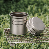Boundless Voyage Outdoor Titanium Pot with Pan Set with Collapsible Folding Handle for Outdoor Camping Cooking Hiking Backpacking Portable Cookware Ti2037C-Ti2039C