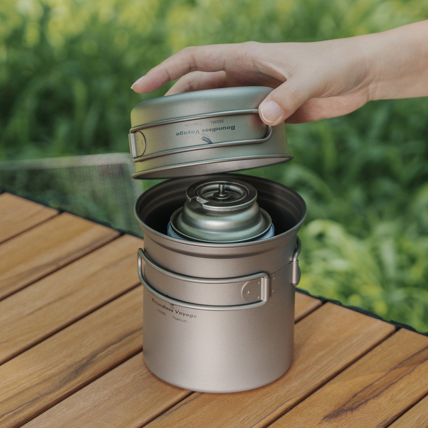 Boundless Voyage Outdoor Titanium Pot with Pan Set with Collapsible Folding Handle for Outdoor Camping Cooking Hiking Backpacking Portable Cookware Ti2037C-Ti2039C