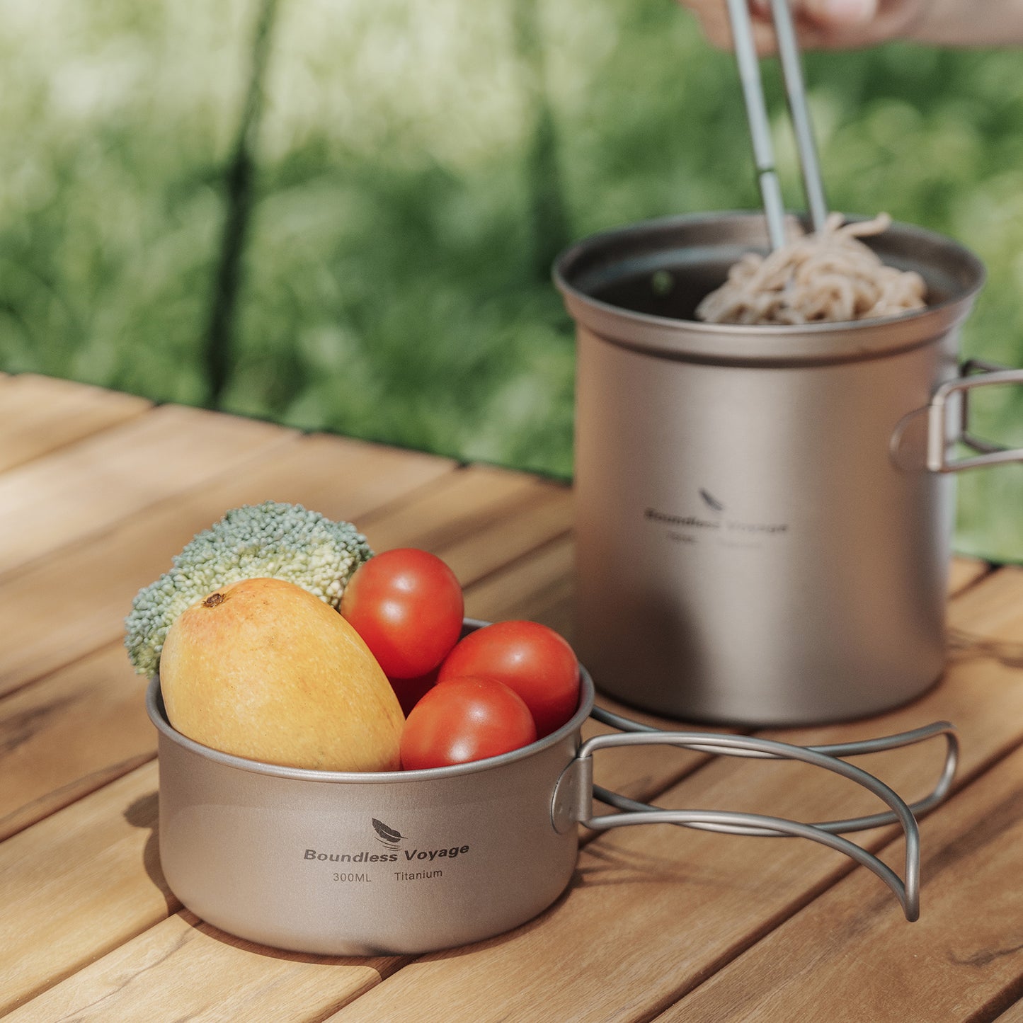 Boundless Voyage Outdoor Titanium Pot with Pan Set with Collapsible Folding Handle for Outdoor Camping Cooking Hiking Backpacking Portable Cookware Ti2037C-Ti2039C
