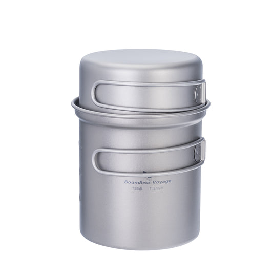 Boundless Voyage Titanium Pot & Pan Set with Collapsible Handle Camping Cookware for Hiking Backpacking Ti2037C-Ti2039C