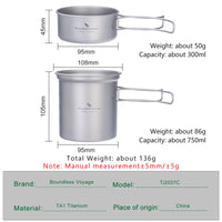 Boundless Voyage Outdoor Titanium Pot with Pan Set with Collapsible Folding Handle for Outdoor Camping Cooking Hiking Backpacking Portable Cookware Ti2037C-Ti2039C