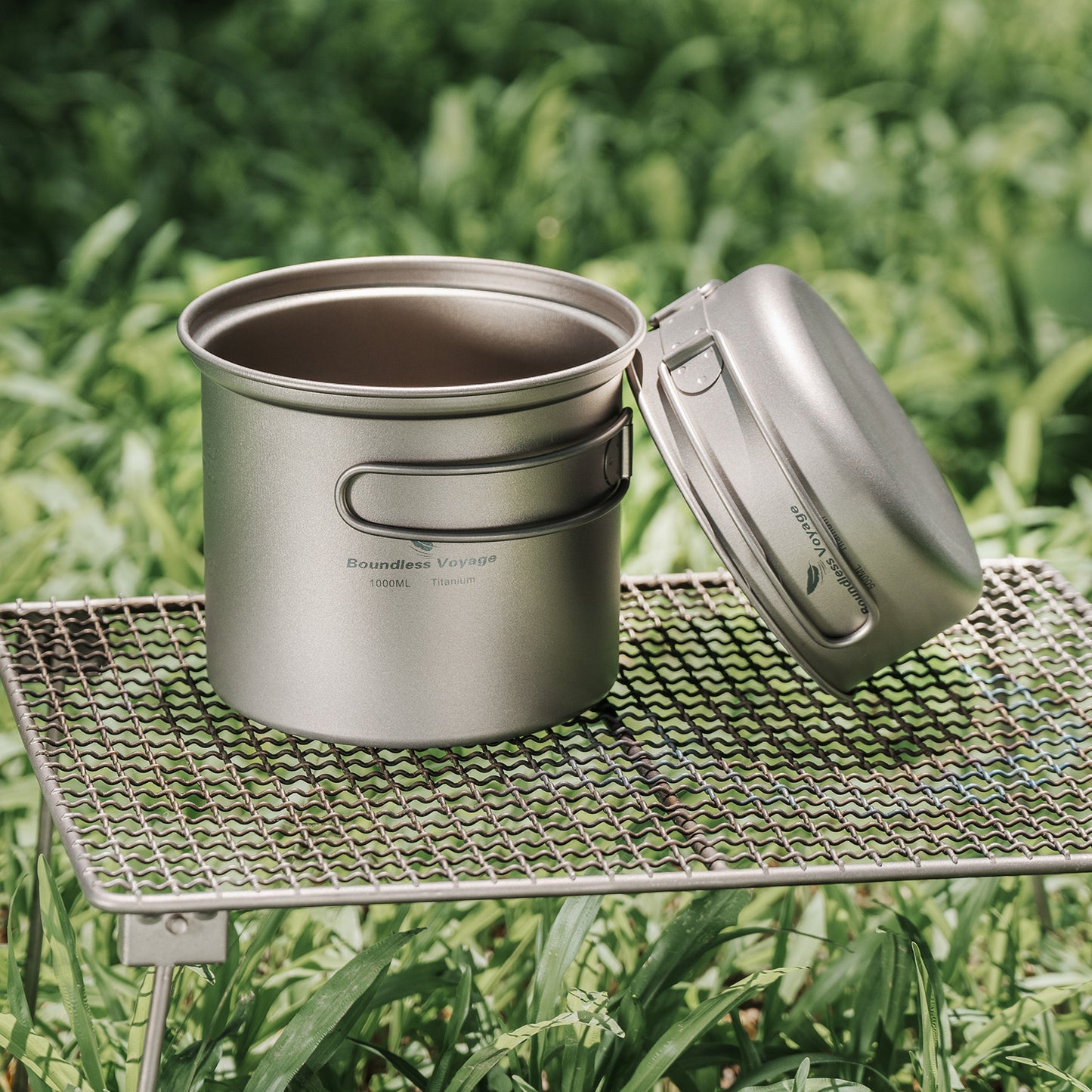 Boundless Voyage Outdoor Titanium Pot with Pan Set with Collapsible Folding Handle for Outdoor Camping Cooking Hiking Backpacking Portable Cookware Ti2037C-Ti2039C