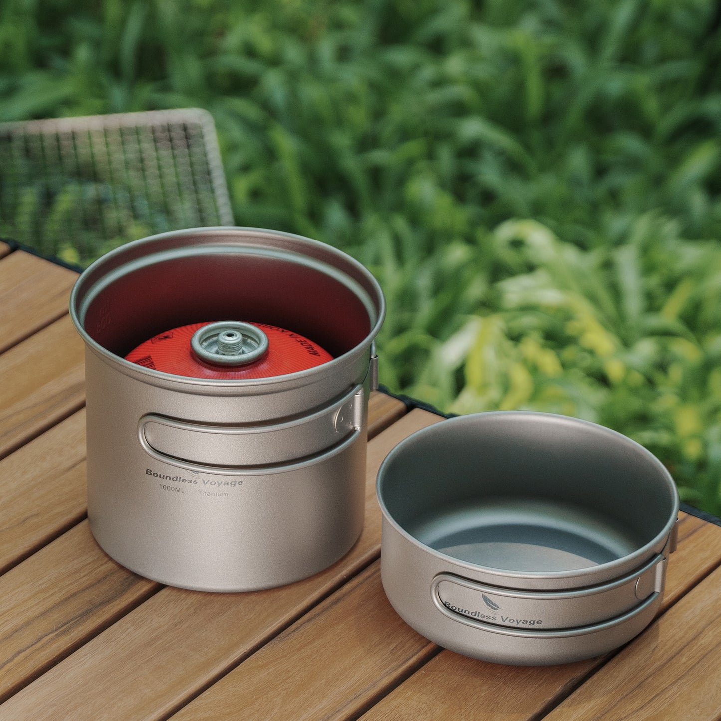 Boundless Voyage Outdoor Titanium Pot with Pan Set with Collapsible Folding Handle for Outdoor Camping Cooking Hiking Backpacking Portable Cookware Ti2037C-Ti2039C