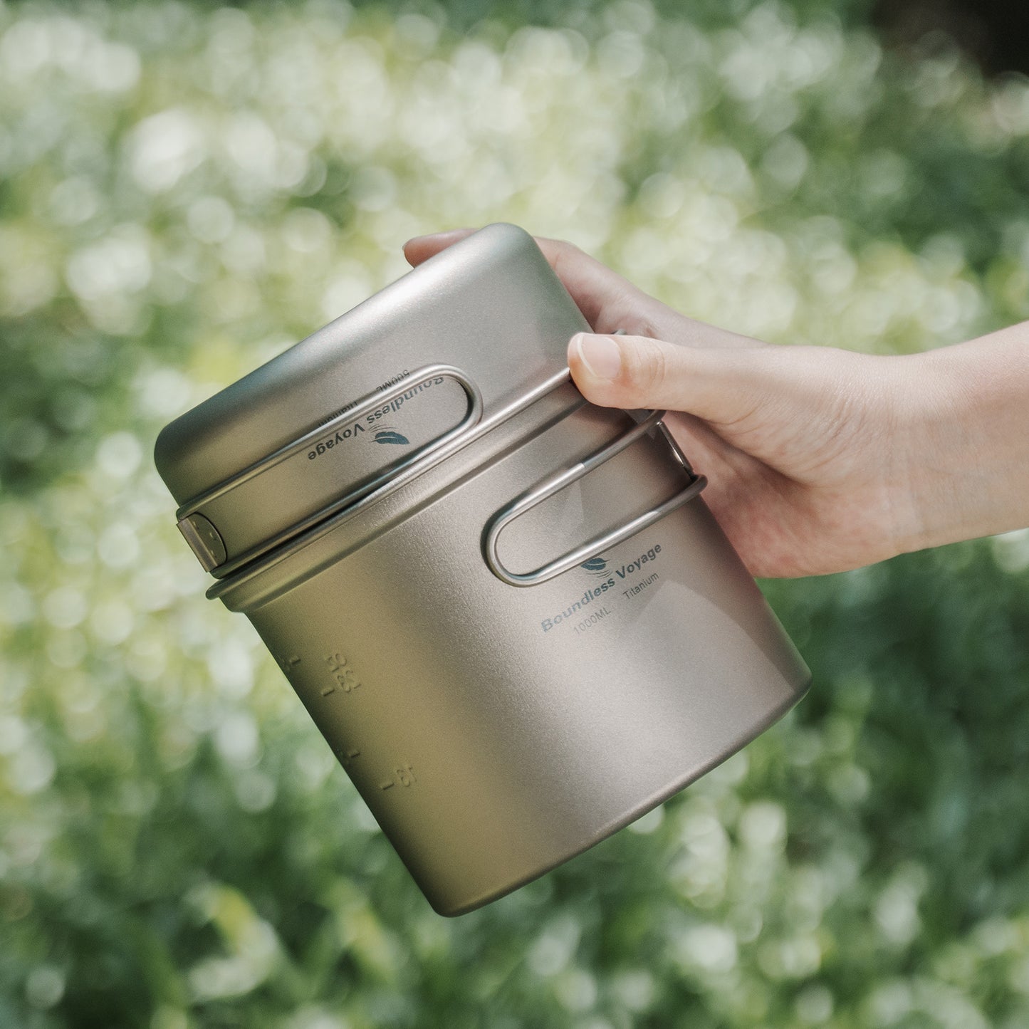 Boundless Voyage Outdoor Titanium Pot with Pan Set with Collapsible Folding Handle for Outdoor Camping Cooking Hiking Backpacking Portable Cookware Ti2037C-Ti2039C