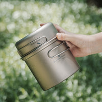 Boundless Voyage Outdoor Titanium Pot with Pan Set with Collapsible Folding Handle for Outdoor Camping Cooking Hiking Backpacking Portable Cookware Ti2037C-Ti2039C