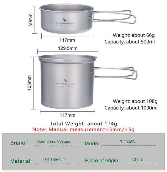 Boundless Voyage Camping Pot Pan Portable Hiking Picnic Backpacking Pot Kitchen Cooking Mess Kit