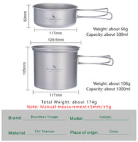 Boundless Voyage Outdoor Titanium Pot with Pan Set with Collapsible Folding Handle for Outdoor Camping Cooking Hiking Backpacking Portable Cookware Ti2037C-Ti2039C