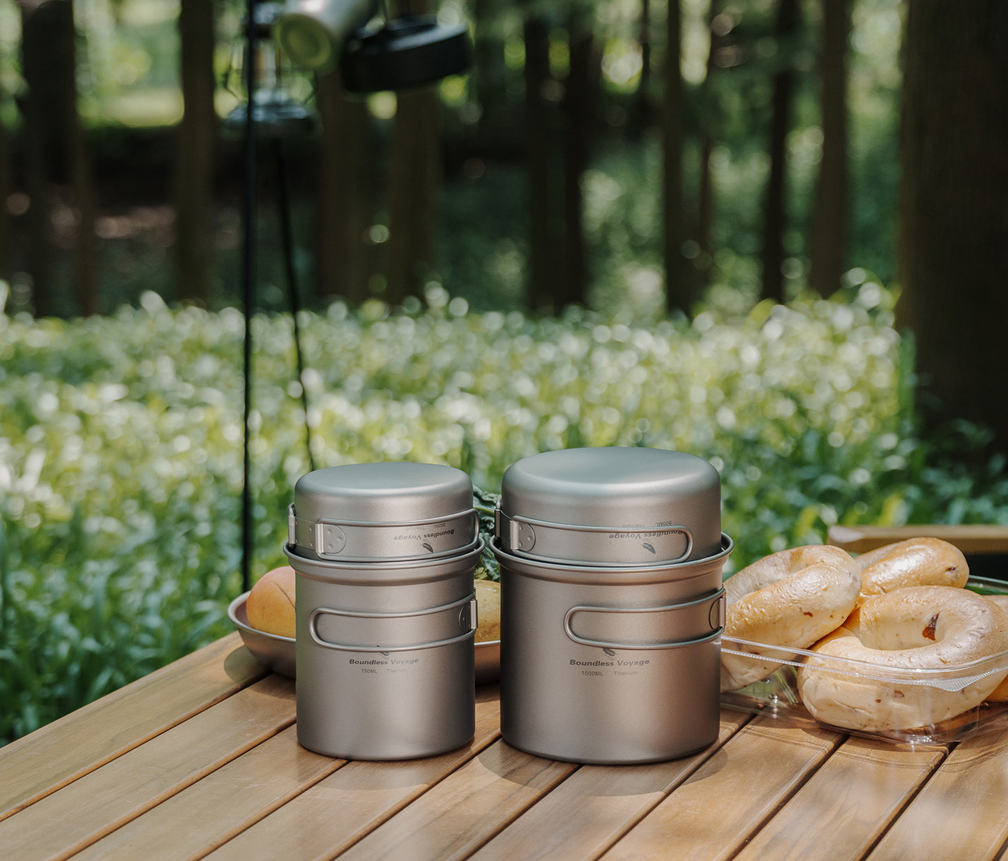 Boundless Voyage Outdoor Titanium Pot with Pan Set with Collapsible Folding Handle for Outdoor Camping Cooking Hiking Backpacking Portable Cookware Ti2037C-Ti2039C