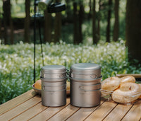 Boundless Voyage Outdoor Titanium Pot with Pan Set with Collapsible Folding Handle for Outdoor Camping Cooking Hiking Backpacking Portable Cookware Ti2037C-Ti2039C