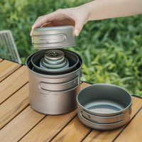 Boundless Voyage Outdoor Titanium Pot with Pan Set with Collapsible Folding Handle for Outdoor Camping Cooking Hiking Backpacking Portable Cookware Ti2037C-Ti2039C