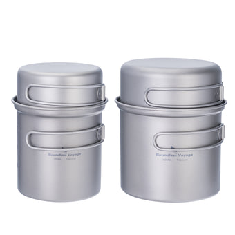 compare product Boundless Voyage Outdoor Titanium Pot with Pan Set with Collapsible Folding Handle for Outdoor Camping Cooking Hiking Backpacking Portable Cookware Ti2037C-Ti2039C
