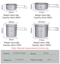 Boundless Voyage Outdoor Titanium Pot with Pan Set with Collapsible Folding Handle for Outdoor Camping Cooking Hiking Backpacking Portable Cookware Ti2037C-Ti2039C