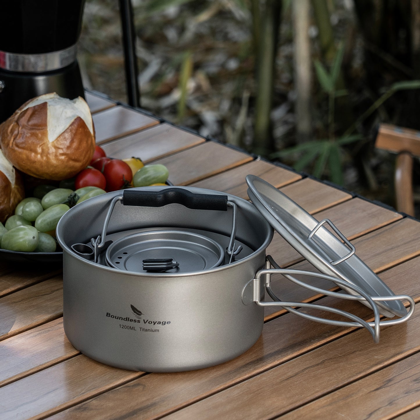 Boundless Voyage Titanium 700 ml Wasserkocher mit Klappgriff Outdoor Camping Ultraleichter tragbarer Teekessel Teekanne Ti3100D