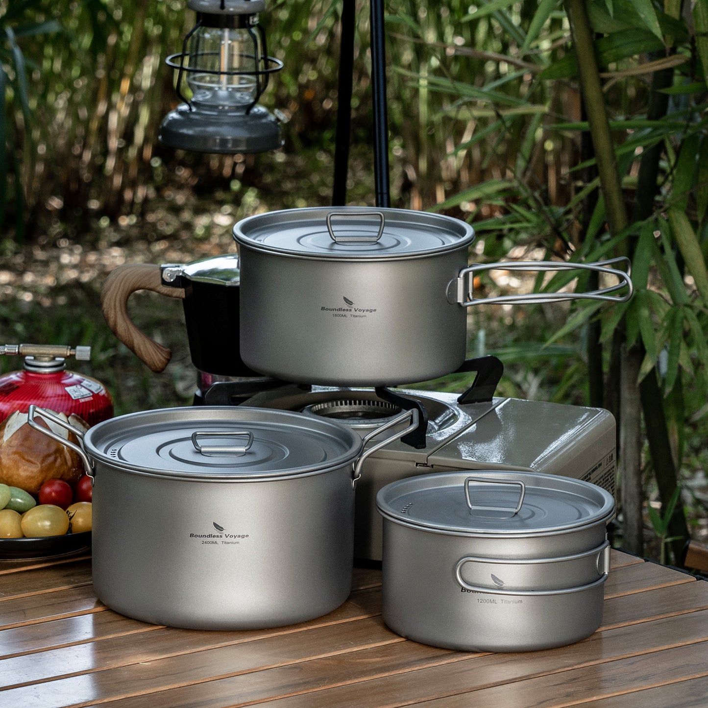 Boundless Voyage Lightweight Titanium Pot Outdoor Portable Cooking Set hiking Backpacking Pot for Hiking Trekking Picnic Fishing Mountaineering