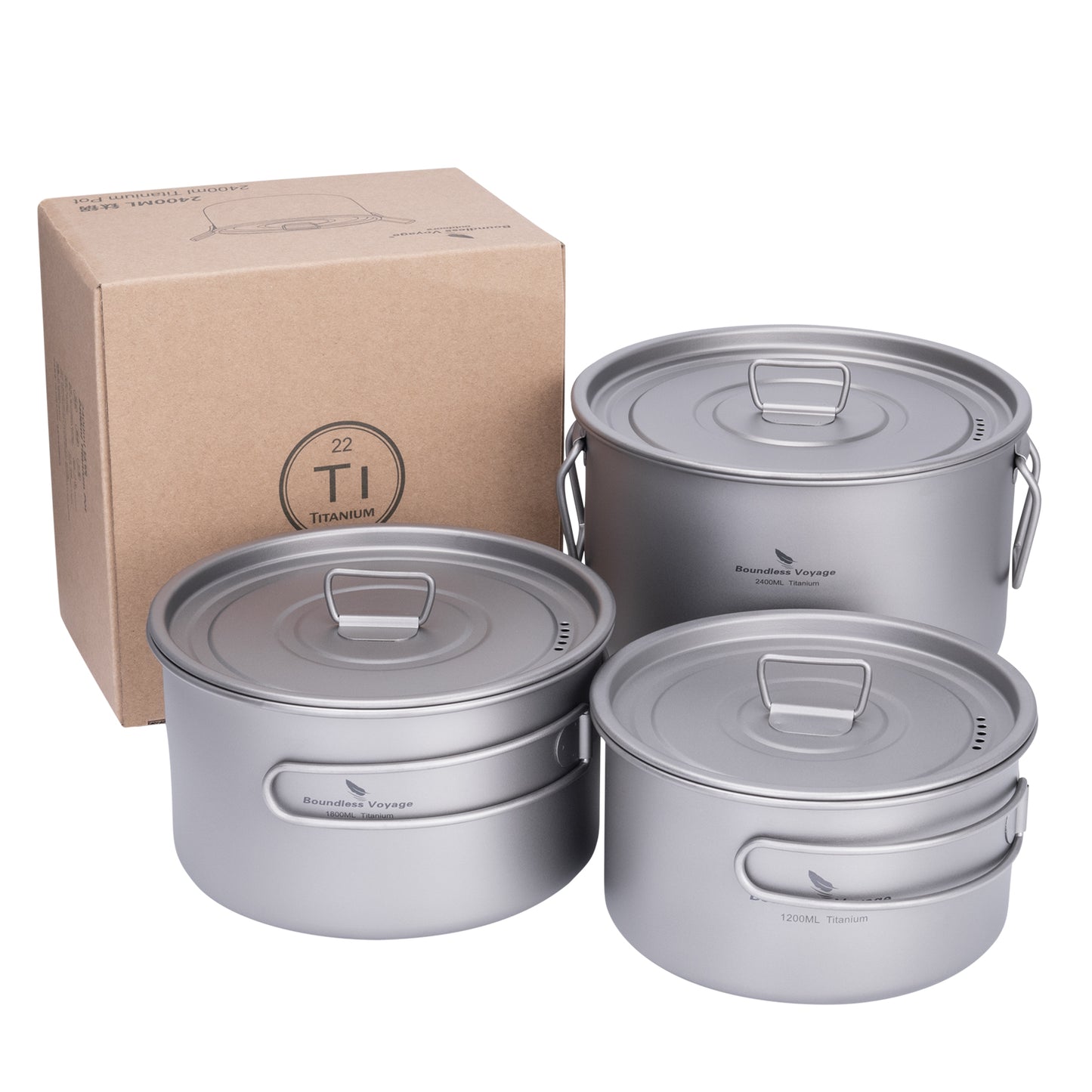 Boundless Voyage Lightweight Titanium Pot Outdoor Portable Cooking Set hiking Backpacking Pot for Hiking Trekking Picnic Fishing Mountaineering