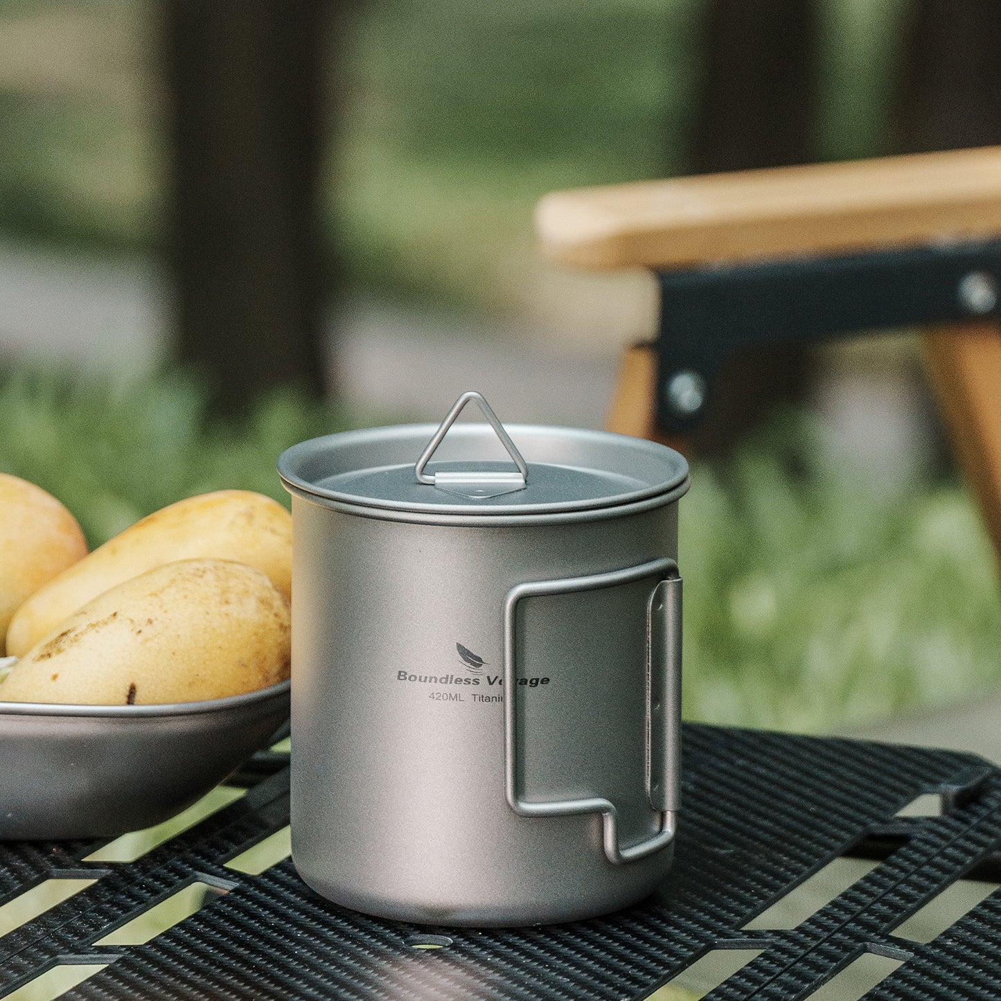 Boundless Voyage Titanbecher mit Deckel Camping-Geschirr für 1 Person 420 ml