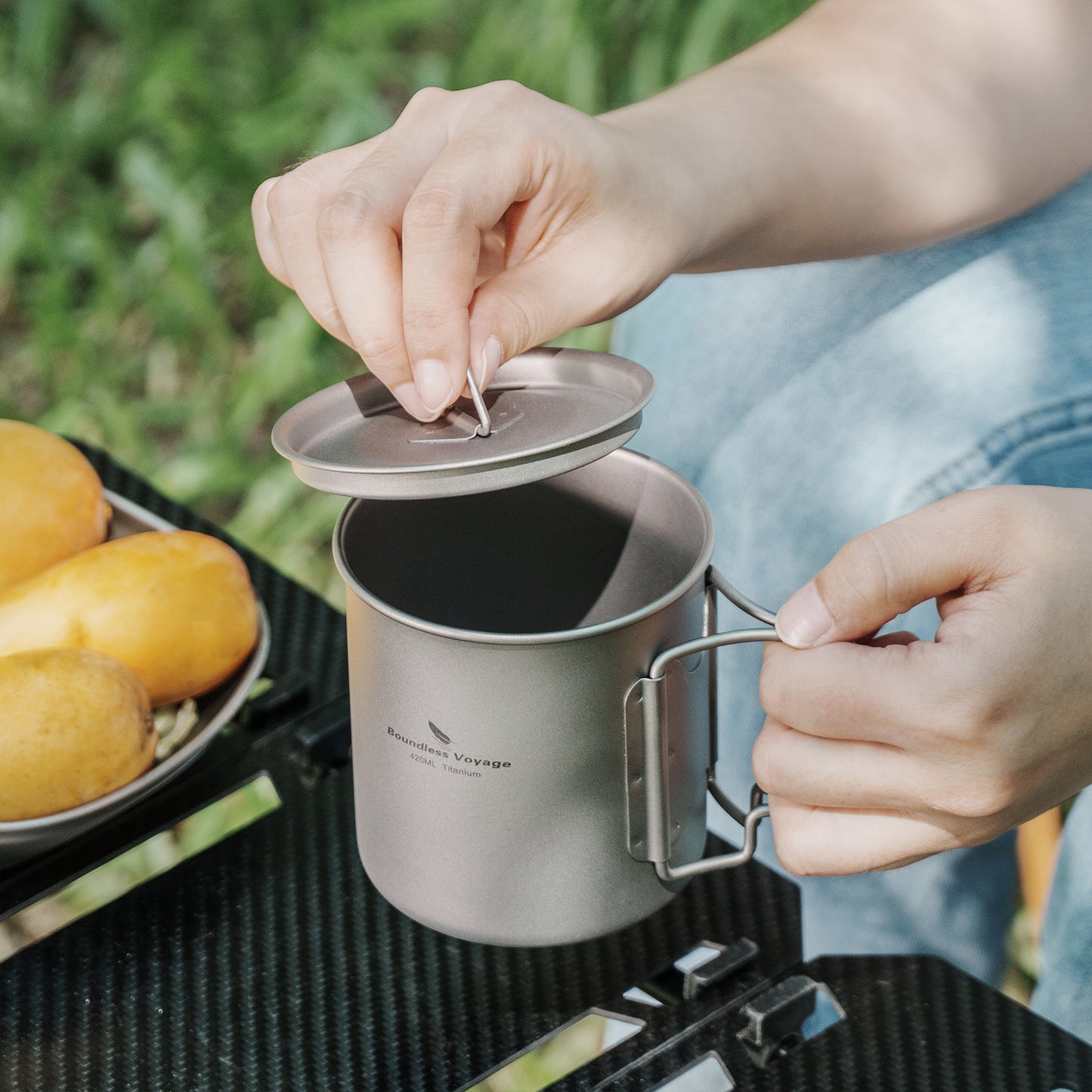 Boundless Voyage Titanbecher mit Deckel Camping-Geschirr für 1 Person 420 ml
