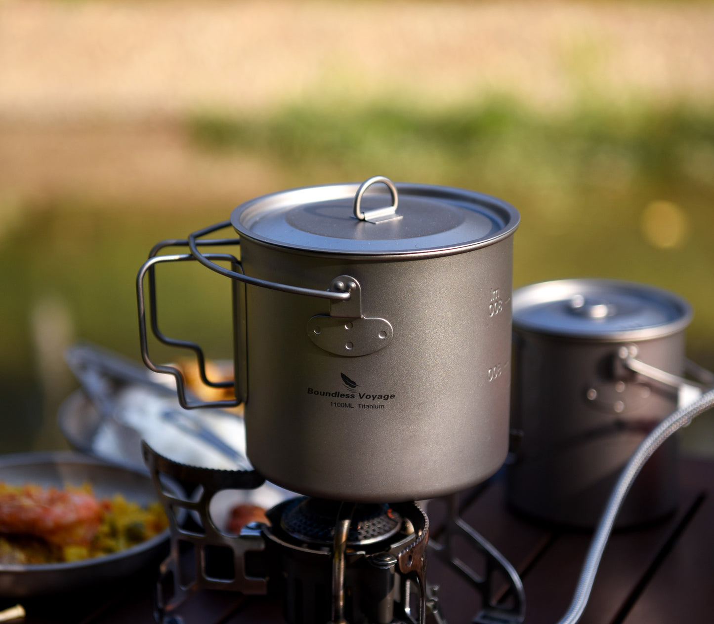 Boundless Voyage 1100ml Pure Titanium Hanging Pot with Lid | 37oz Ultralight Single-Wall Bushcraft Cookpot with Bail & Foldable Handle, Compatible with Open Fire & Camping Stove Ti3041D