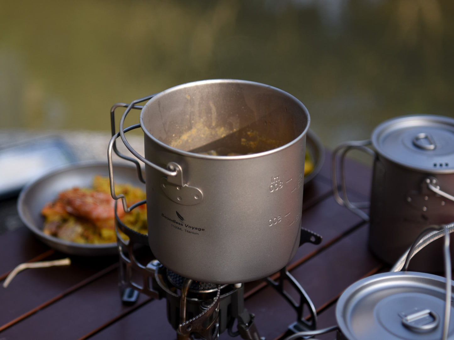 Boundless Voyage 1100ml Pure Titanium Hanging Pot with Lid | 37oz Ultralight Single-Wall Bushcraft Cookpot with Bail & Foldable Handle, Compatible with Open Fire & Camping Stove Ti3041D