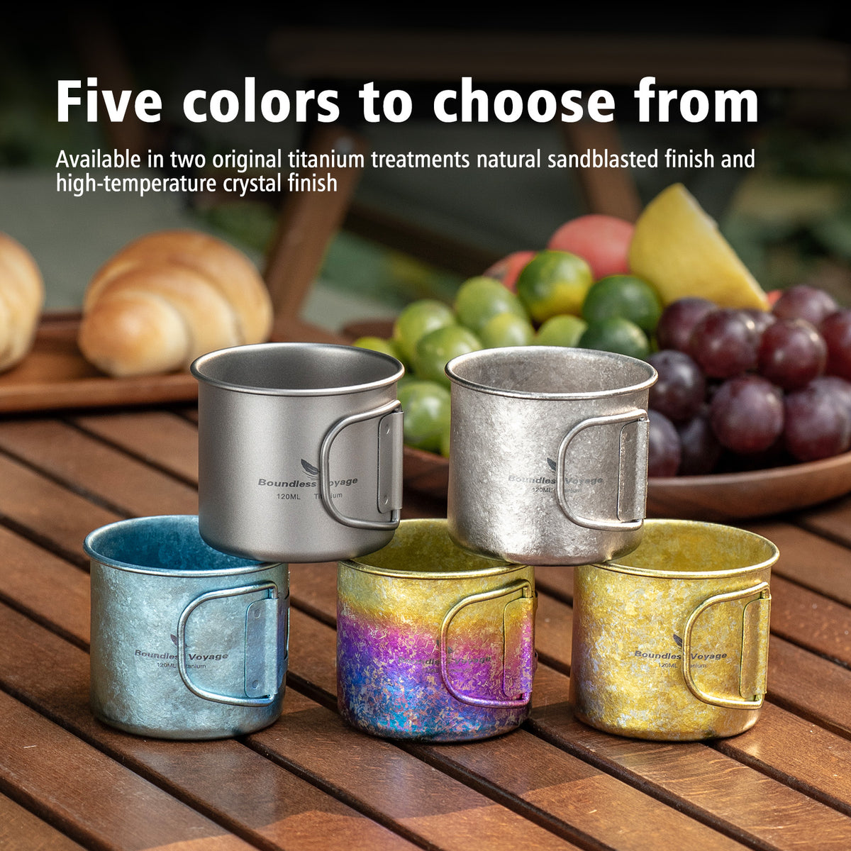 Boundless Voyage Pure Titanium Mini Cup with Folding Handle for Camping Ti3053A-Ti3053C
