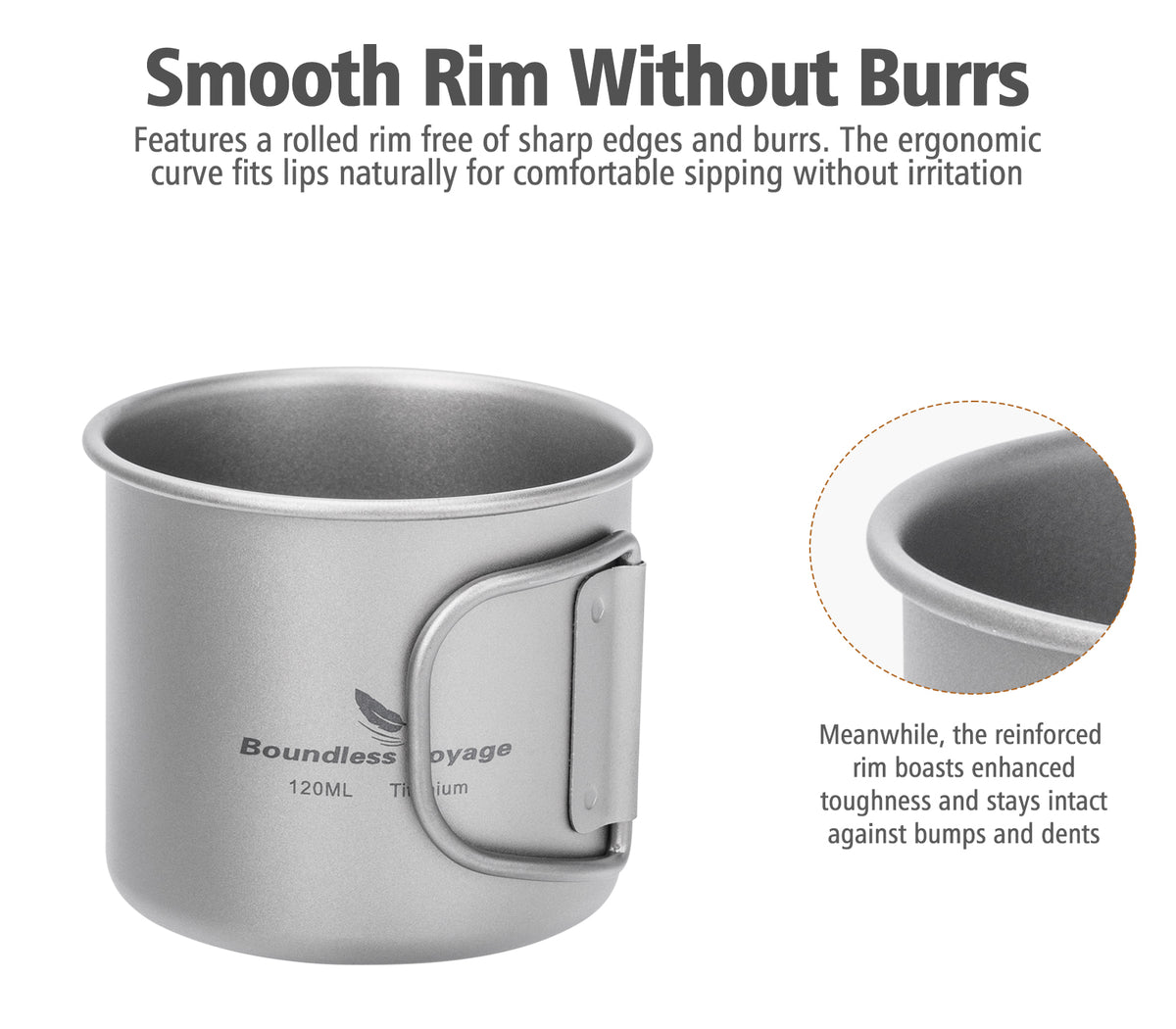 Boundless Voyage Pure Titanium Mini Cup with Folding Handle for Camping Ti3053A-Ti3053C