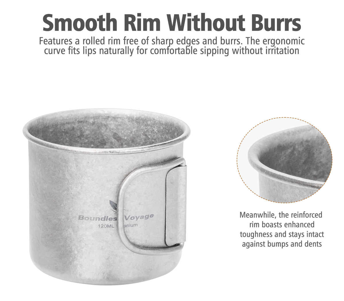 Boundless Voyage Pure Titanium Mini Cup with Folding Handle for Camping Ti3053A-Ti3053C