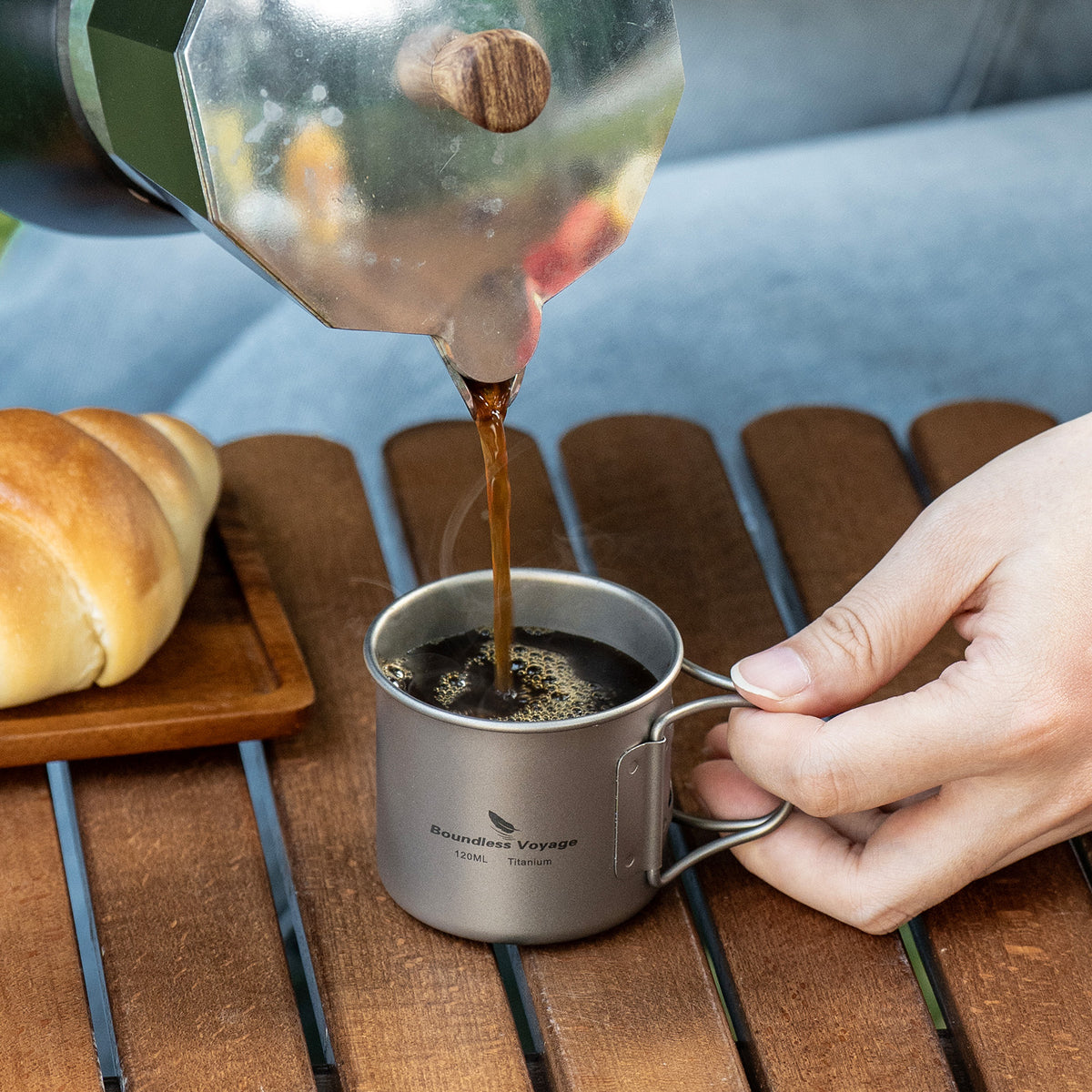 Boundless Voyage Pure Titanium Mini Cup with Folding Handle for Camping Ti3053A-Ti3053C