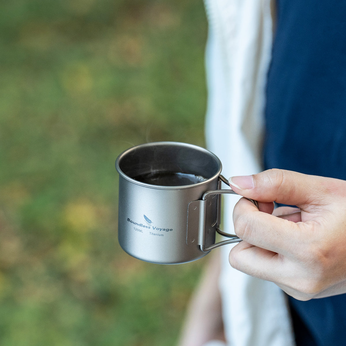 Boundless Voyage Pure Titanium Mini Cup with Folding Handle for Camping Ti3053A-Ti3053C