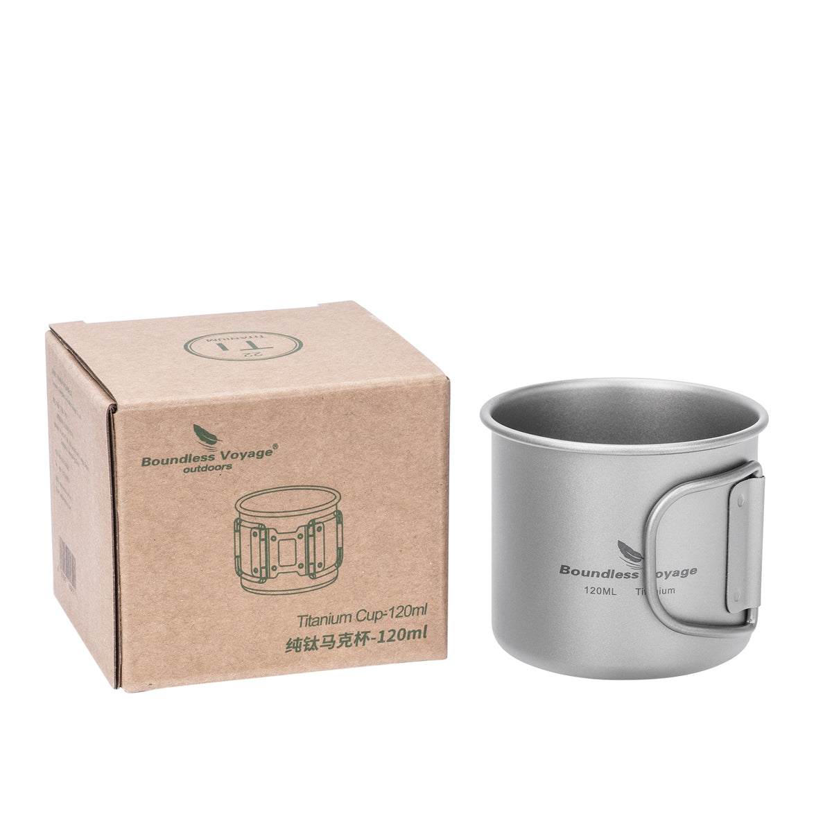 Boundless Voyage Pure Titanium Mini Cup with Folding Handle for Camping Ti3053A-Ti3053C