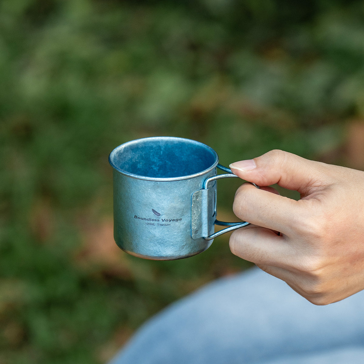 Boundless Voyage Pure Titanium Mini Cup with Folding Handle for Camping Ti3053A-Ti3053C