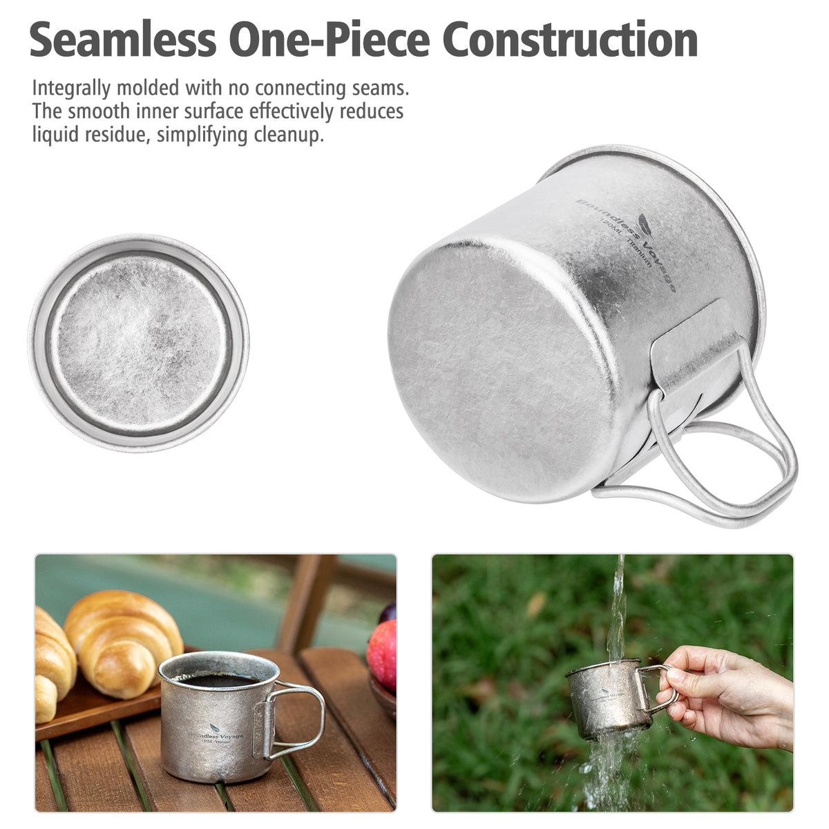 Boundless Voyage Pure Titanium Mini Cup with Folding Handle for Camping Ti3053A-Ti3053C