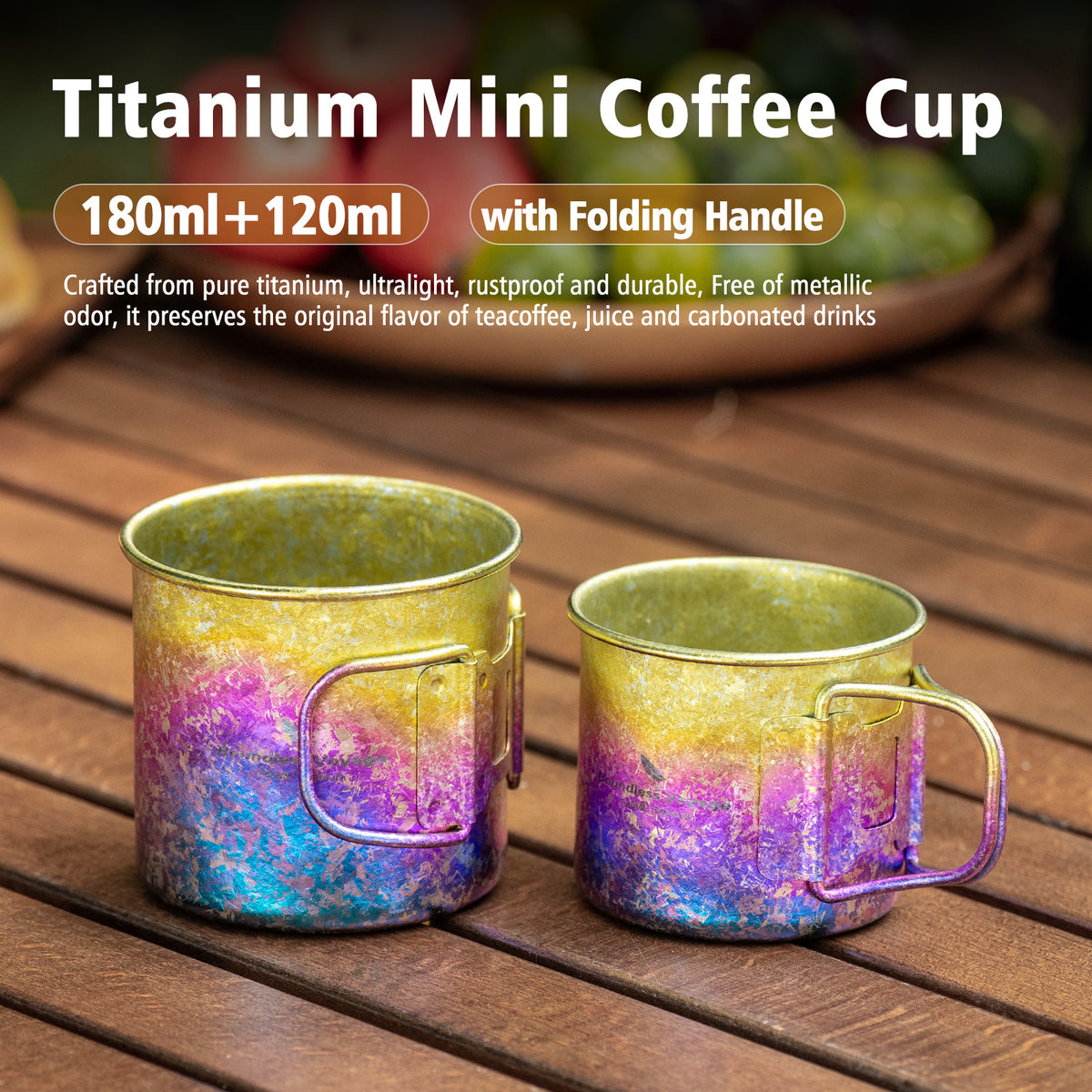 Boundless Voyage Pure Titanium Mini Cup with Folding Handle for Camping Ti3053A-Ti3053C