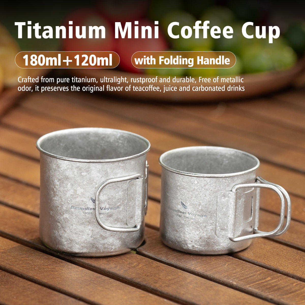 Boundless Voyage Pure Titanium Mini Cup with Folding Handle for Camping Ti3053A-Ti3053C