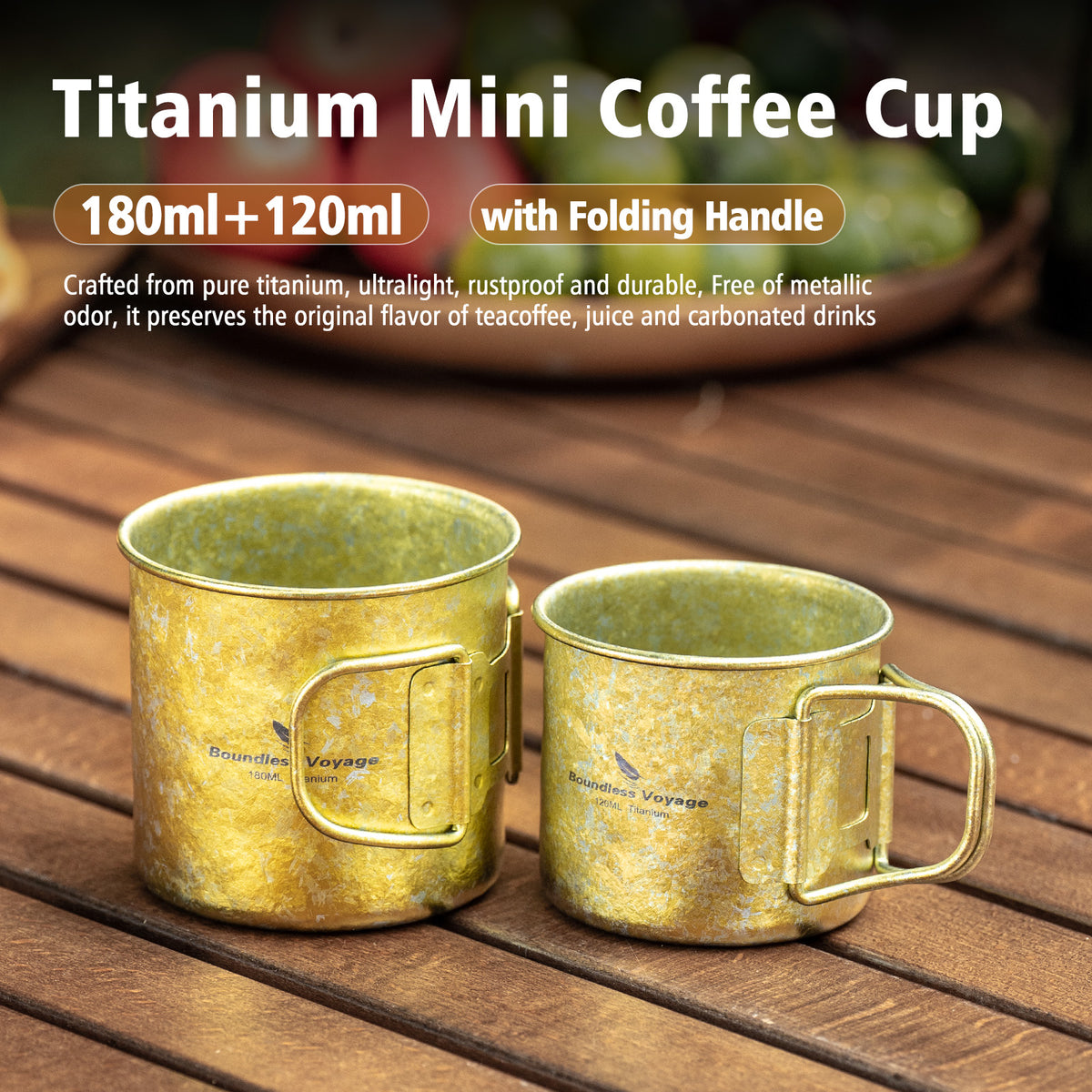 Boundless Voyage Pure Titanium Mini Cup with Folding Handle for Camping Ti3053A-Ti3053C