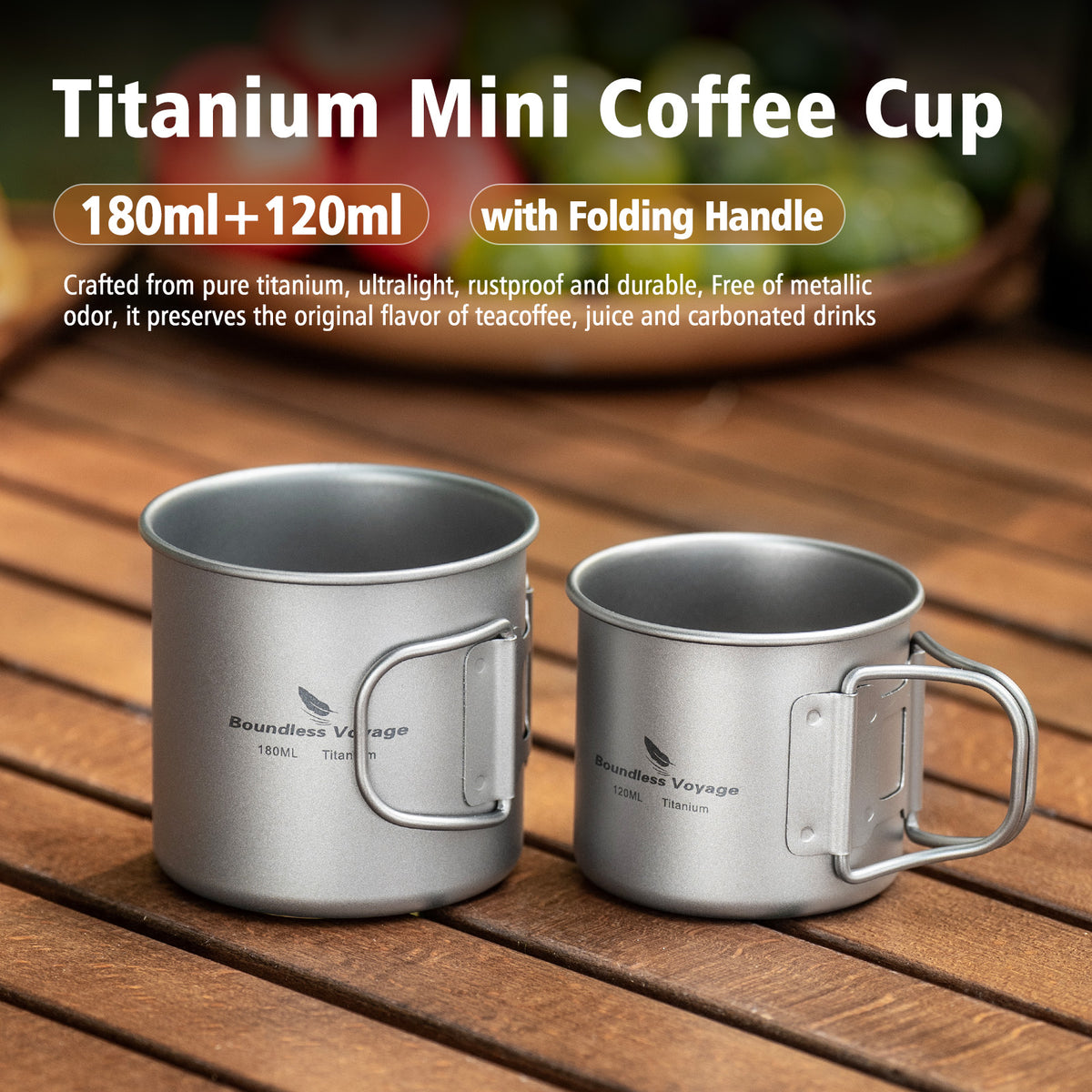 Boundless Voyage Pure Titanium Mini Cup with Folding Handle for Camping Ti3053A-Ti3053C