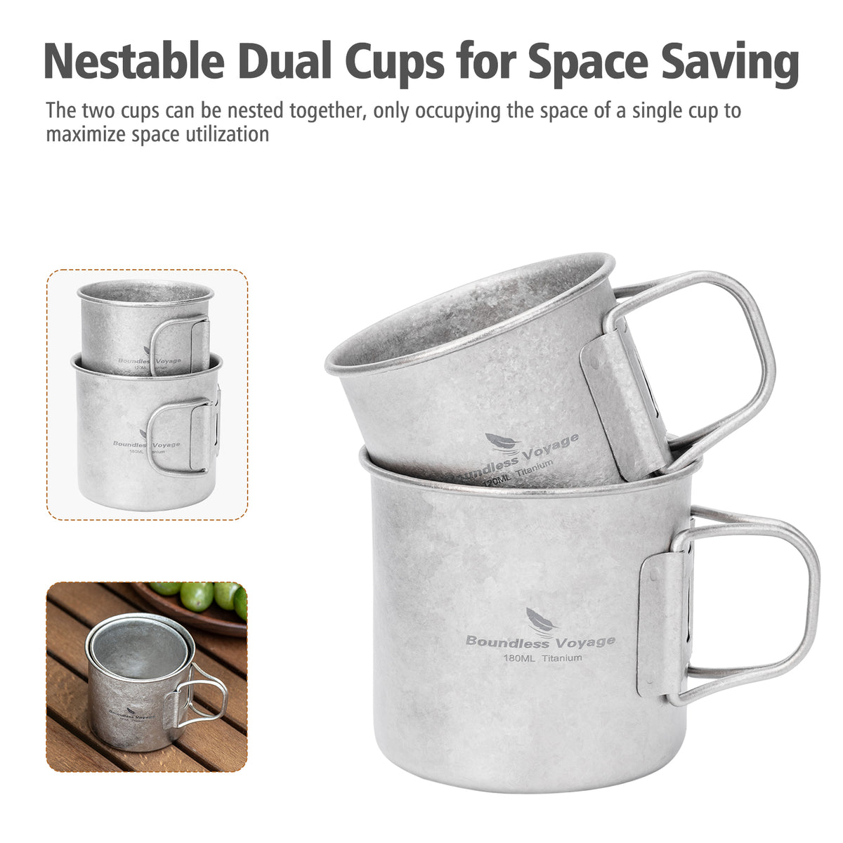 Boundless Voyage Pure Titanium Mini Cup with Folding Handle for Camping Ti3053A-Ti3053C