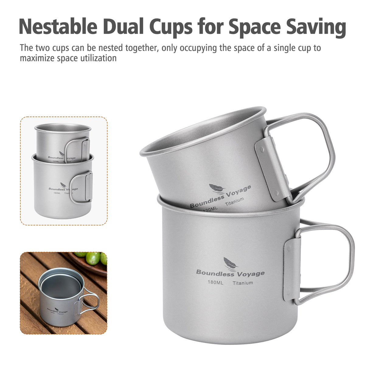Boundless Voyage Pure Titanium Mini Cup with Folding Handle for Camping Ti3053A-Ti3053C