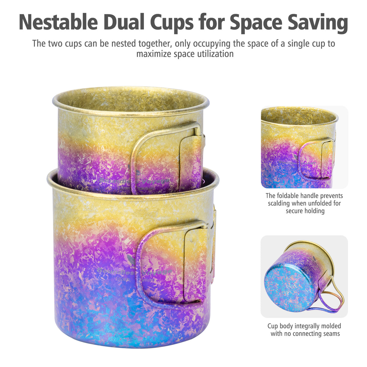 Boundless Voyage Pure Titanium Mini Cup with Folding Handle for Camping Ti3053A-Ti3053C