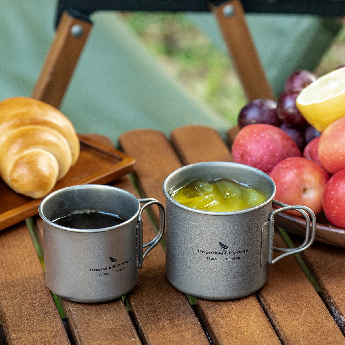 Boundless Voyage Pure Titanium Mini Cup with Folding Handle for Camping Ti3053A-Ti3053C