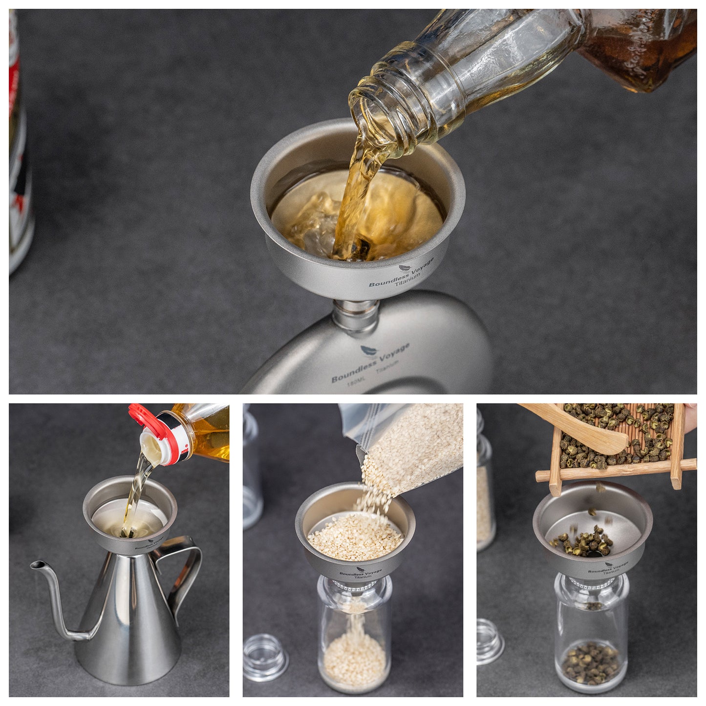 Boundless Voyage Titanium Funnel Flagon Accessories Multi-use Kitchen Funnel for Transferring Liquid, Fluid, Cooking Oils, Jam & Powder Ti3075D/Ti3076D