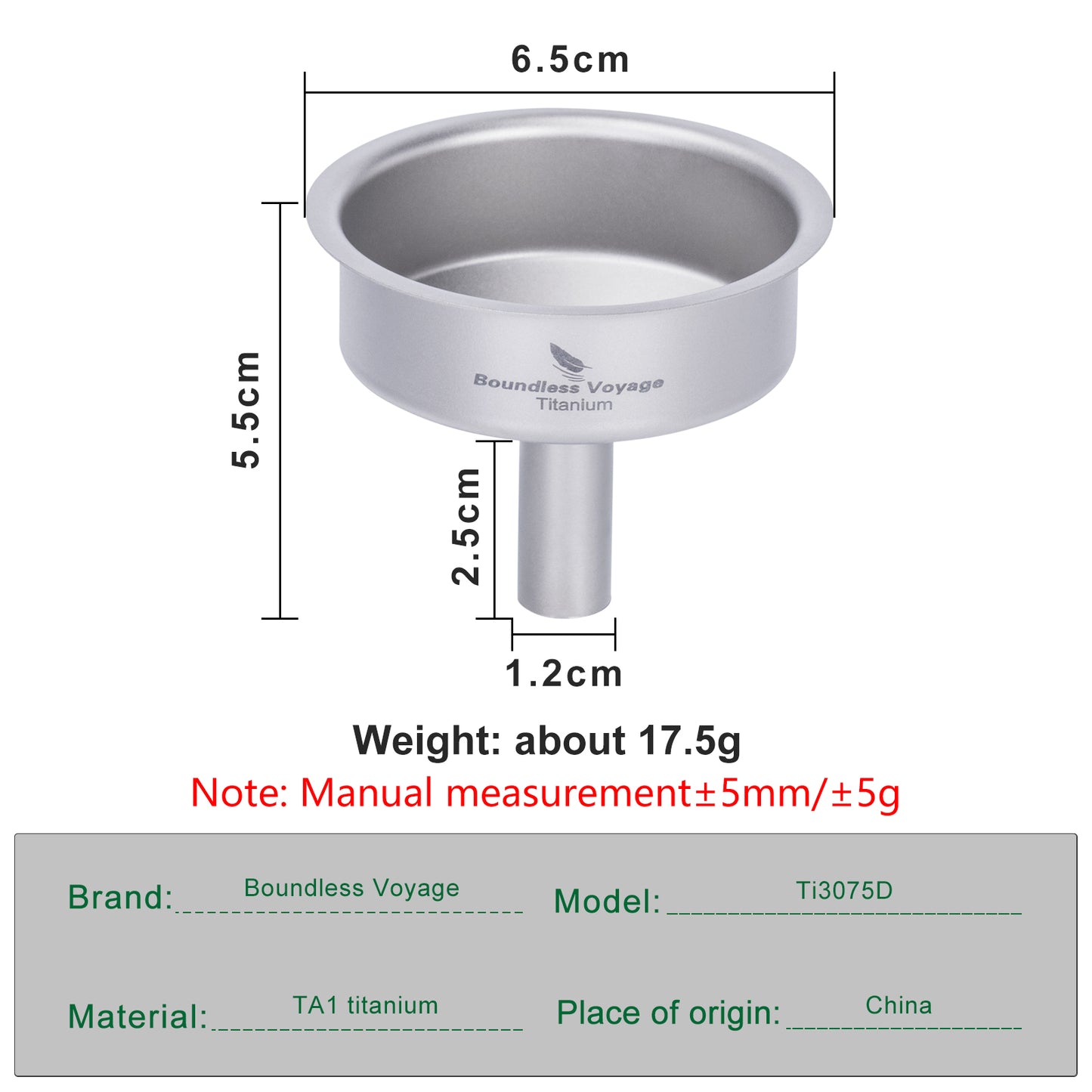 Boundless Voyage Titanium Funnel Flagon Accessories Multi-use Kitchen Funnel for Transferring Liquid, Fluid, Cooking Oils, Jam & Powder Ti3075D