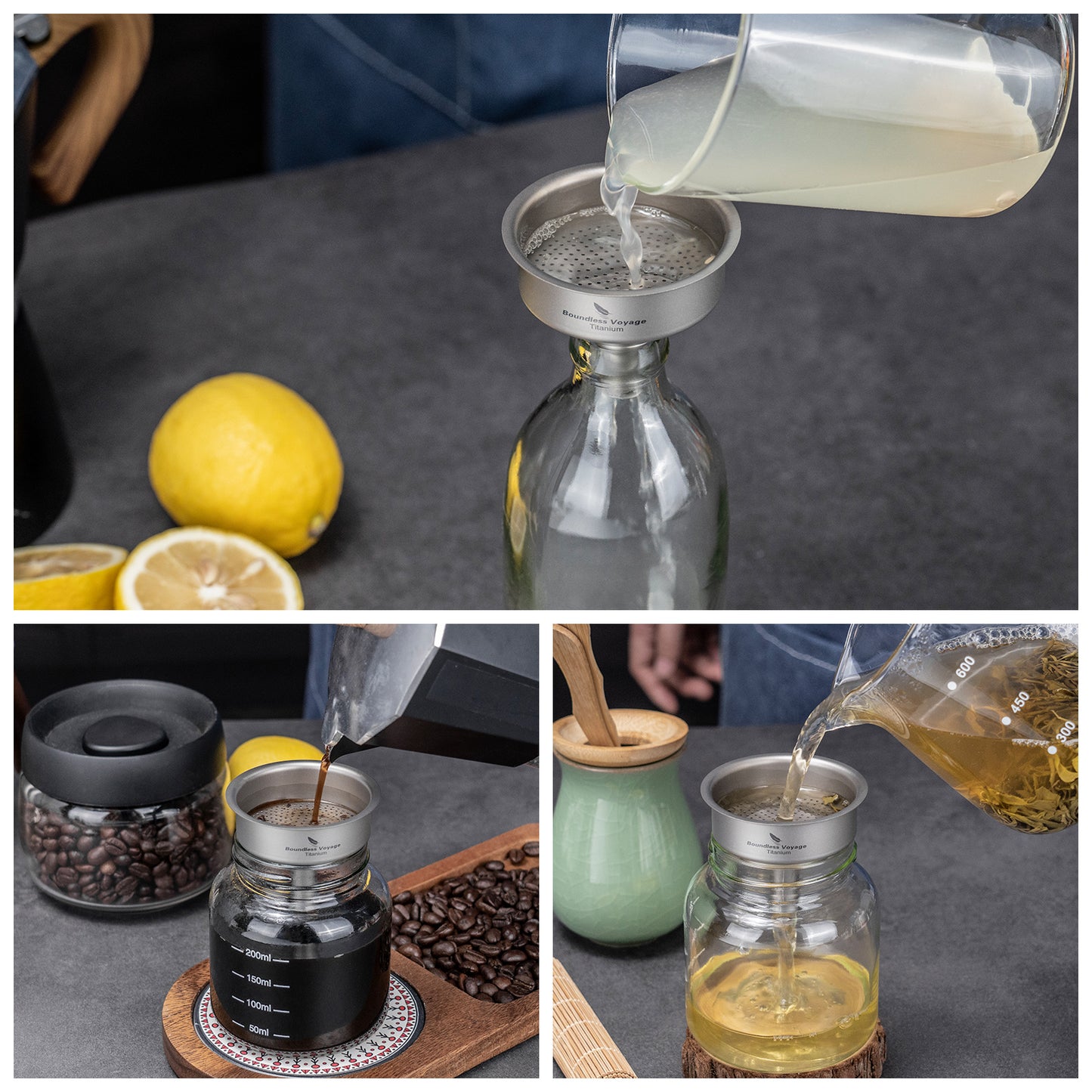 Boundless Voyage Titanium Funnel Flagon Accessories Multi-use Kitchen Funnel for Transferring Liquid, Fluid, Cooking Oils, Jam & Powder Ti3075D/Ti3076D