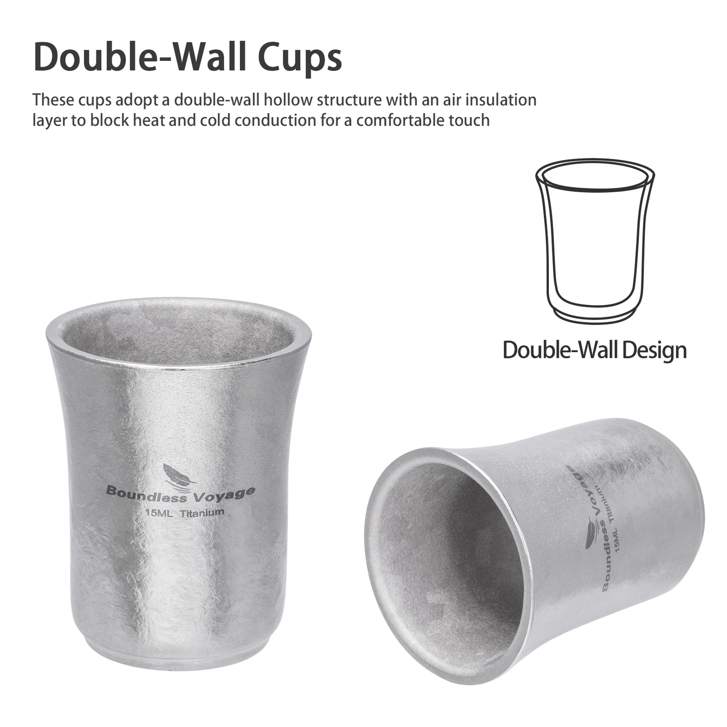 Boundless Voyage 15ml Titanium Shot Glass, Double-Wall Sake Cup for Whiskey Spirits Camping Home Bar Ti3080D