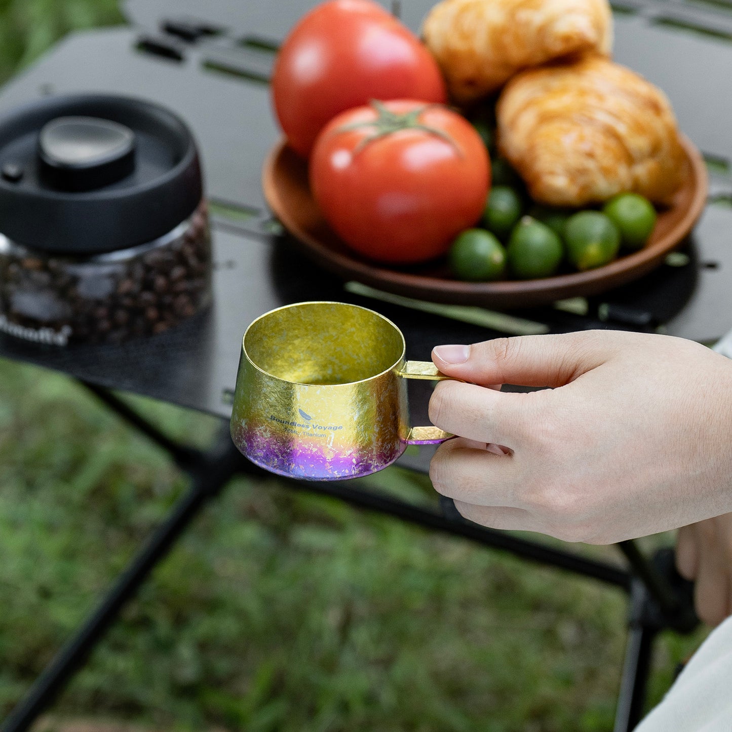Boundless Voyage Titanium Double Wall Coffee Cup 75ml with Stirring Spoon Mini Tea Mug Espresso Cup Outdoor Camping Travel Ultralight Durable Portable Drinkware Ti3088A+Ti1040T