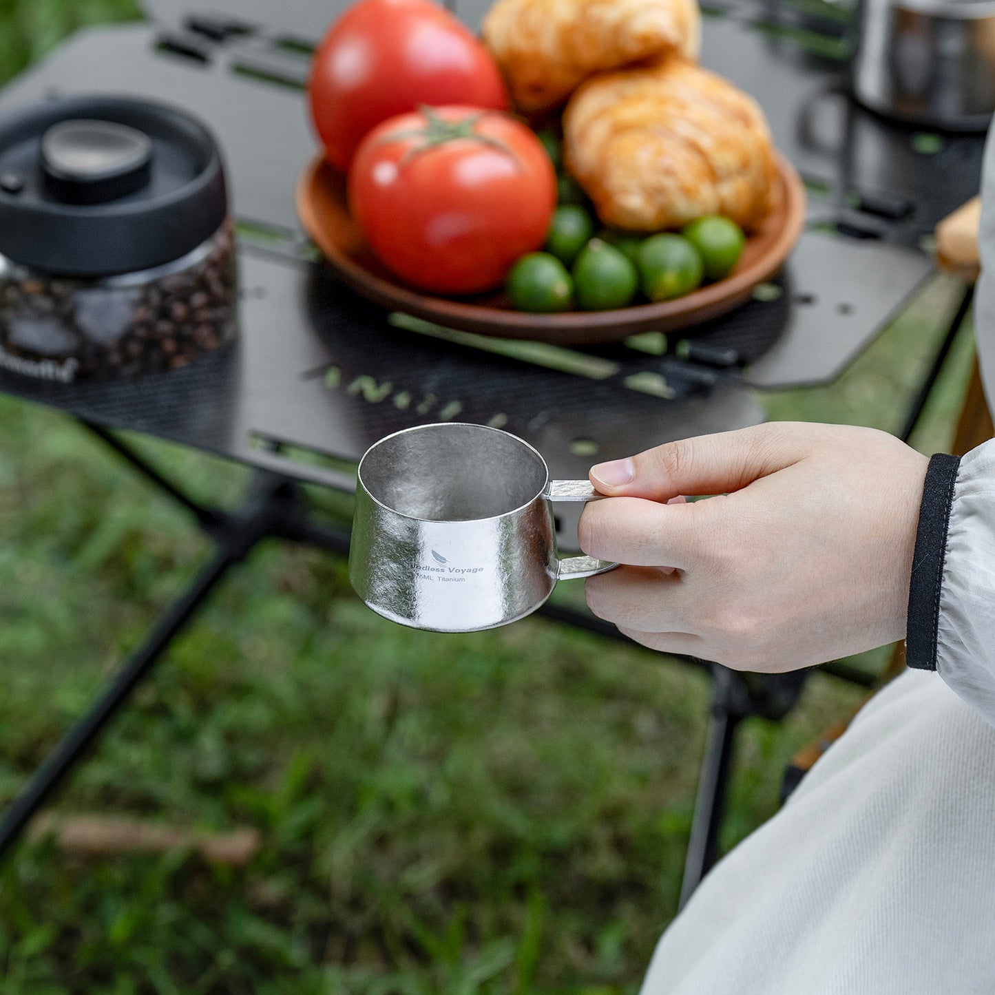 Boundless Voyage Titanium Double Wall Coffee Cup 75ml with Stirring Spoon Mini Tea Mug Espresso Cup Outdoor Camping Travel Ultralight Durable Portable Drinkware Ti3088A+Ti1040T